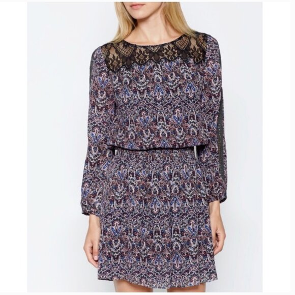 Joie Amedeo Silk Blouson Paisley Dress with Shirred Waist and Lace Yoke Size XS - Picture 2 of 14